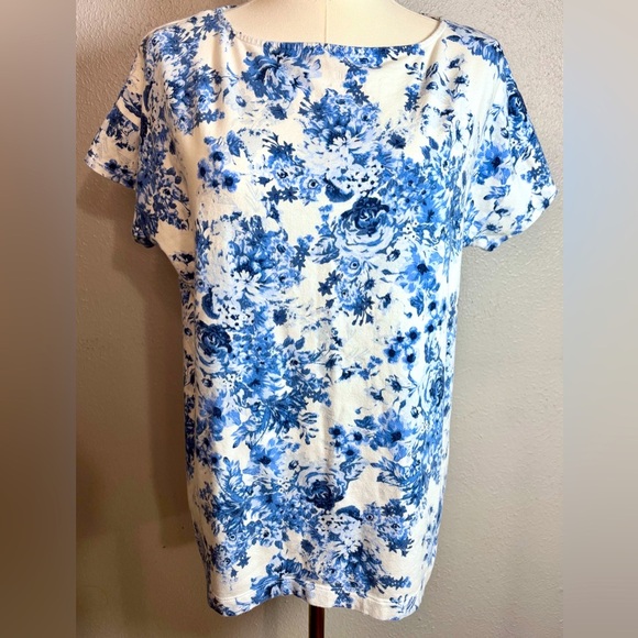 COPY - J Jill Women's Floral Luxe Supima Tee - Size Large- Casual Crew Neck - Picture 1 of 4